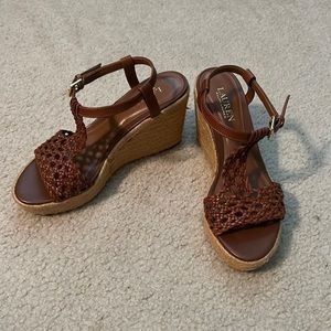 Lauren Ralph Lauren leather woven wedges.
